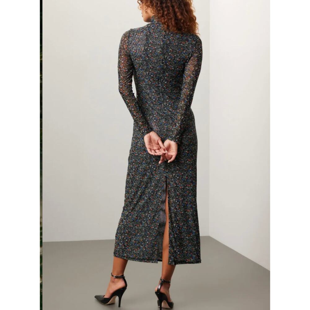 Rosetta Getty Mesh Floral Midi Dress SIZE 6 Black Long Sleeve Work Designer $440 - Picture 3 of 11